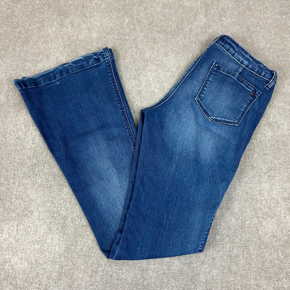 Suede Farah High Rise Flare Jeans Womens 28 Denim Cotton Medium Wash Whiskering